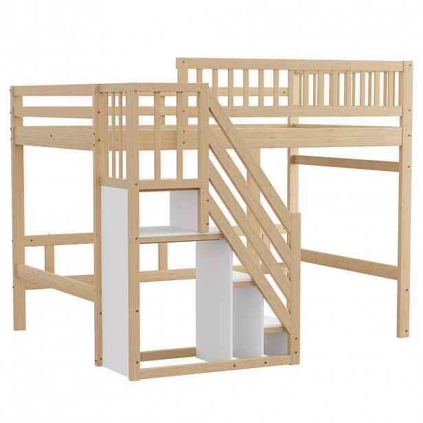 OKWISH PATROVÁ postel 140/200 cm s úložnou skříňkou a schody