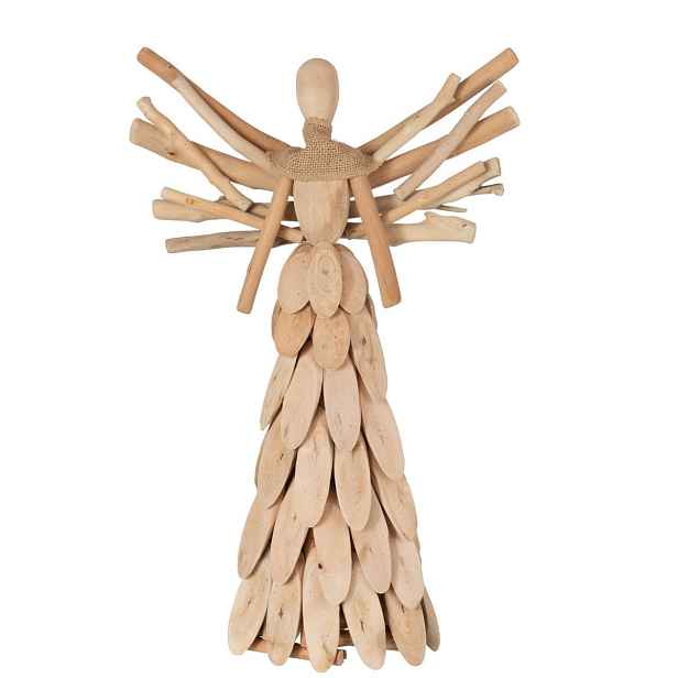 Přírodní dřevěný anděl z větviček se šátkem Scarf branches - 30*10*49cm J-Line by Jolipa
