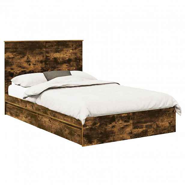 vidaXL Postel s úložným prostorem Kouřový dub 135 x 190 cm