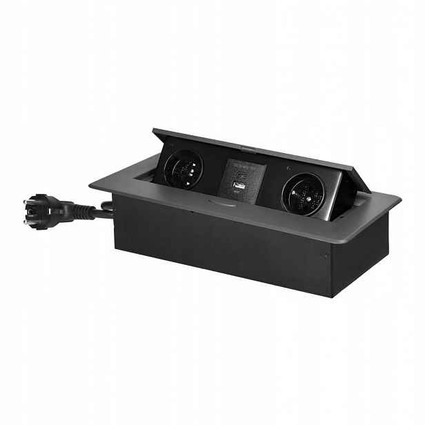Zásuvky zapuštěné do pracovní desky s Usb nabíječkou, 1,5 m, 2x2P+Z, 2xUSB, grafitové