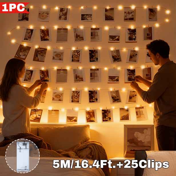 TEMU 1 ks, Majisu Photo Clip Fairy String Lights, 100/50/20 LED /25/10 klipy, teplá bílá, sada s na baterie, pro karty, ložnici, fotostěnu,