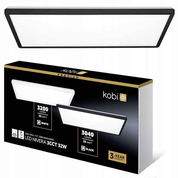 Stropní Svítidlo Led Stropní Svítidlo na omítku 32W 3040lm Cct IP54 Černá Kobi Premium