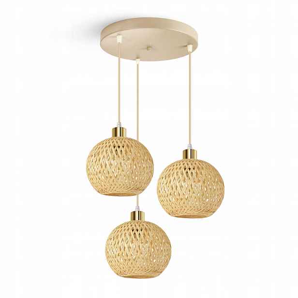 Závěsná lampa Rattan Béžová Boho 3xE27 Kaskáda Nastavitelná Obývací pokoj Ložnice