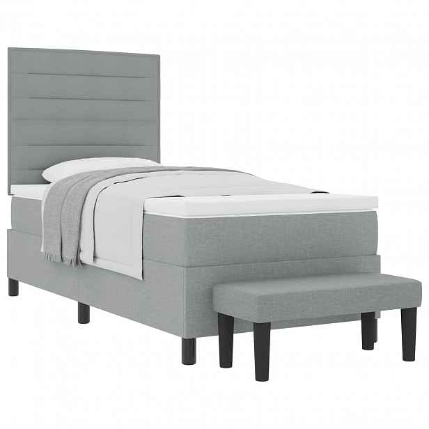 vidaXL Postel s boxspringem s čelo Světle šedá 90 x 190 cm textil