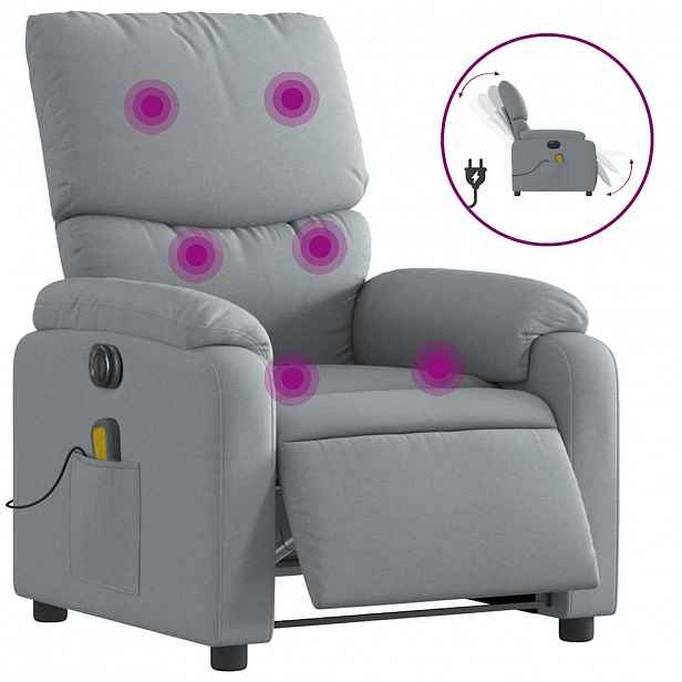 vidaXL Elektrické masážní polohovací křeslo světle šedé textil