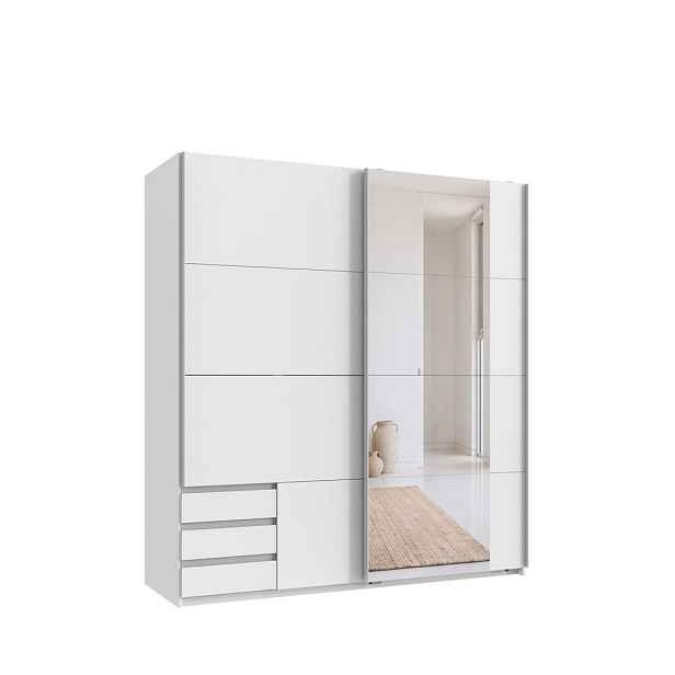 luma-home SKŘÍŇ S VZDUŠNÝMI DVEŘMI, 2dveřová, 179 × 65 × 198 cm (Š×H×V), šatní skříň v bílé barvě s viditelnými zásuvkami a zrcadlem / 22702