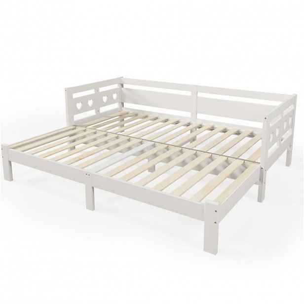 Modfu ROZKLÁDACÍ denní postel z masivní borovice a MDF 90x200 cm bílá srdcový design, 2 lůžka, bez montáže