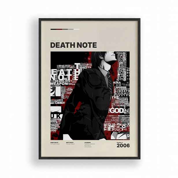 Obraz Death Note Kira Light Yagami Plakát Rámeček Dřevěný Černý 30x42 cm