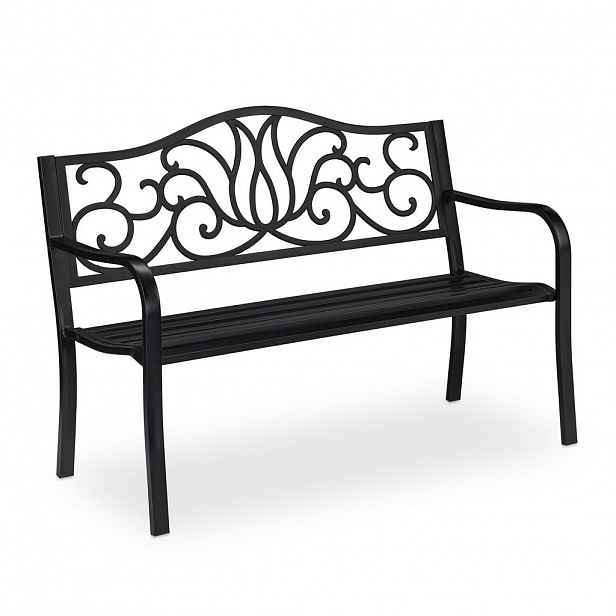 Relaxdays LAVICE černá antik 2místná 127,5 cm