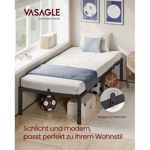 Vasagle Rám postele, moderní, barva černá 200x90x40.6 cm