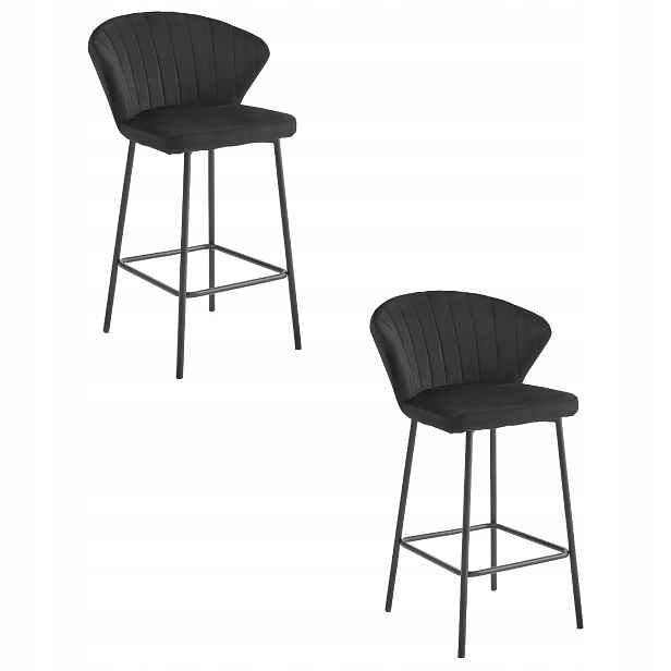 2X Sada Barová Židle Kuchyňská Barová Židle 90,5 CM Černá Sametová Do Kuchyně