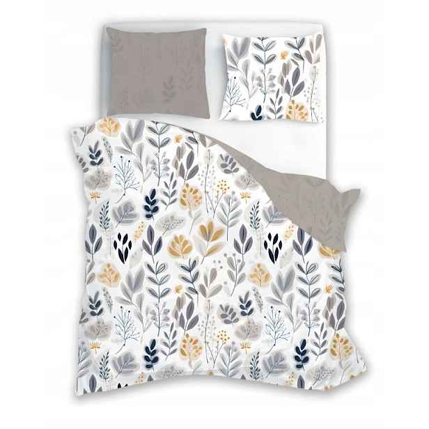 Povlečení flanelové 220x200 Pure Flannel 019 béžová, šedé listy Faro