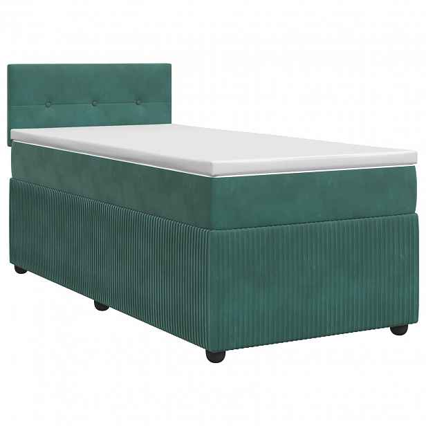 vidaXL Postel boxspring s matrací Tmavě zelená 100 x 200 cm Samet
