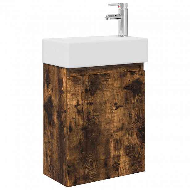 vidaXL Koupelnová skříňka s baterií Kouřový dub 45,5 x 22,5 x 84 cm