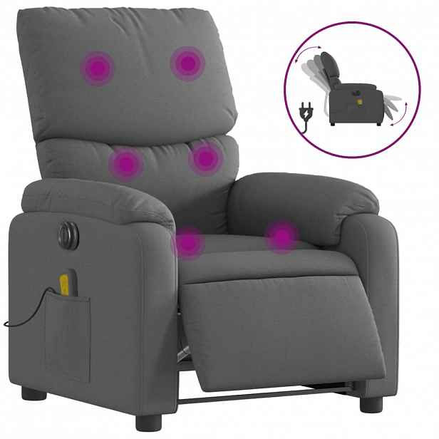 vidaXL Elektrické masážní polohovací křeslo tmavě šedé textil
