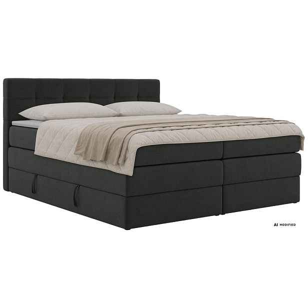 MKS POSTEL BOXSPRING SOLVEN KING 140/200 - Tmavě šedá Jersey - Topper Visco - H4