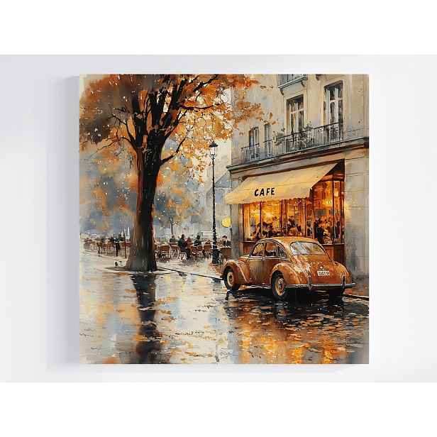 Obraz Na Plátně Canvas Město Paříž Kavárna Auto Retro Podzim 50x50