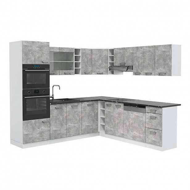 Vicco ROHOVÁ KUCHYŇ R-Line, Beton/Bílá, 247 x 237 cm, PD Antracit