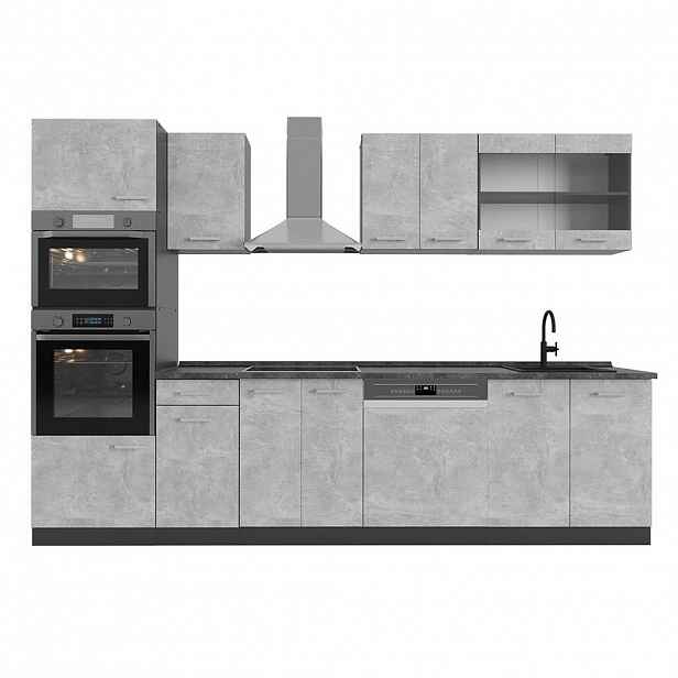 Vicco KUCHYŇSKÝ KOUT R-Line Beton 300 cm s vysokou skříní, PD Antracit