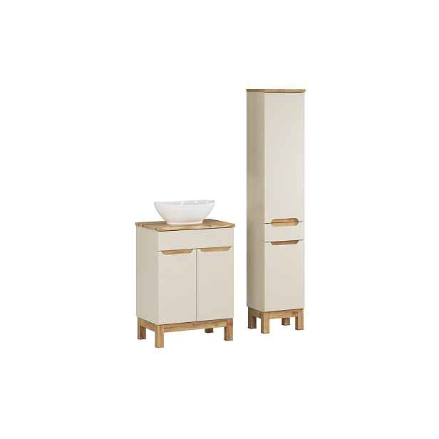 Comad Koupelnová sestava Bali Nature Lola s deskou, umyvadlem a skříňkami 60 cm kašmírová/dub wotan