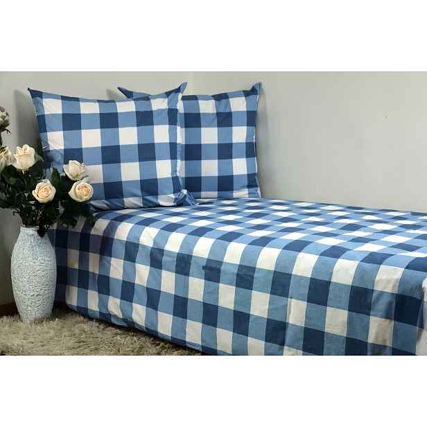Povlečení bavlněné 140x200 modro-bílé s kostkovaným vzorem