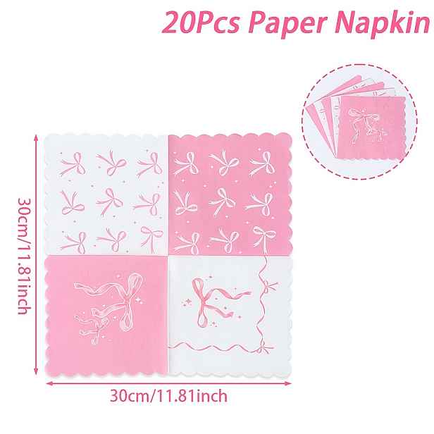 TEMU 20 ks, Ubrousky, Papírové ubrousčky s mašle 30x30, 50 cm růžovo-báječní motiv pro oslavy narozenin a svatebných sprchováník dárkový set na baby