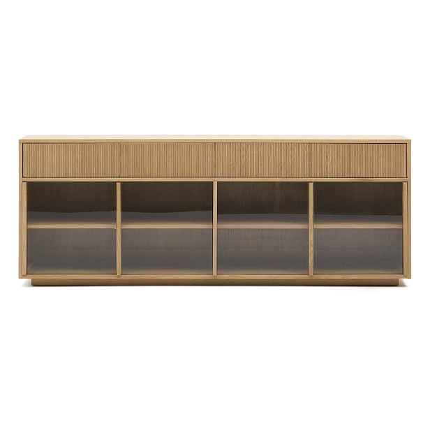 Vitrína v dekoru dubu s posuvnými dveřmi v přírodní barvě 200x80x40 cm Helvine – Kave Home