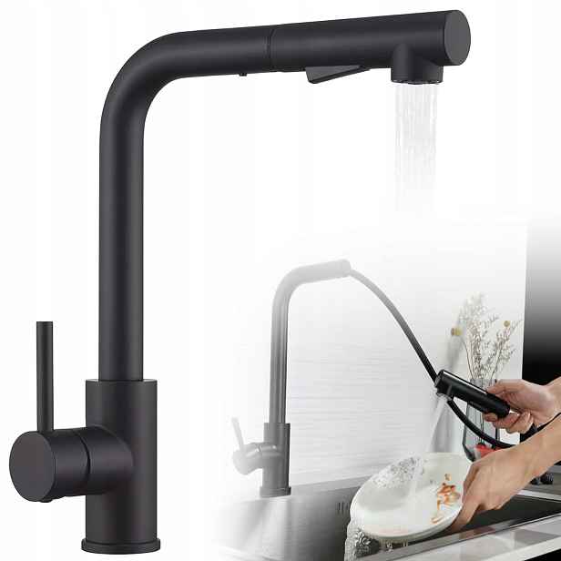 Výsuvný Kohout Ocel 304 Černý S 2 Režimy Proudu Vyložení 60 CM Do Dřezu