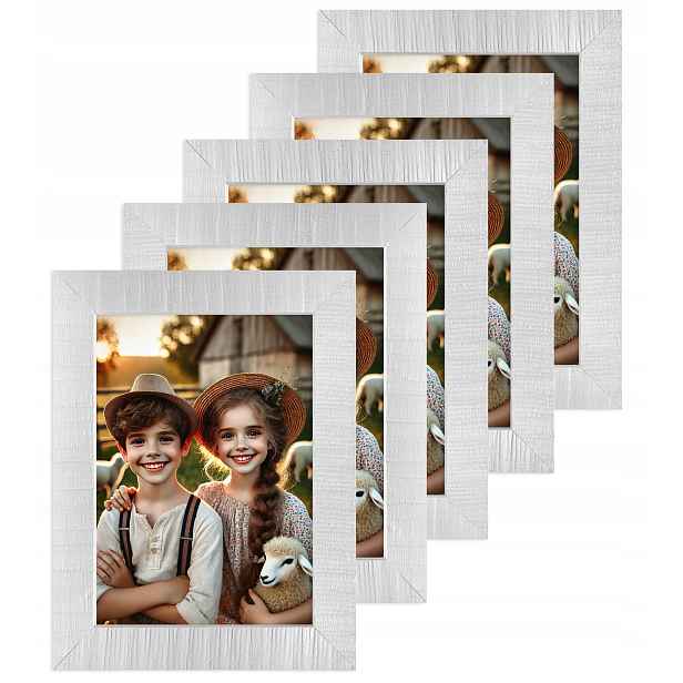 Sada 5 rámků 15x21 cm Vintage stylizované přírodní dřevo Bílá