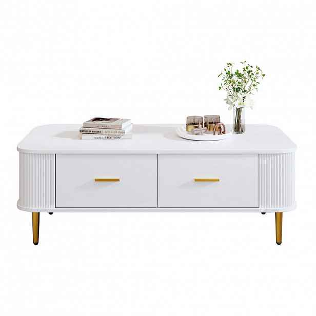 OKWISH KONFERENČNÍ stolek 105/51/38 cm bílý z MDF se 4 zásuvkami a zaoblenými hranami