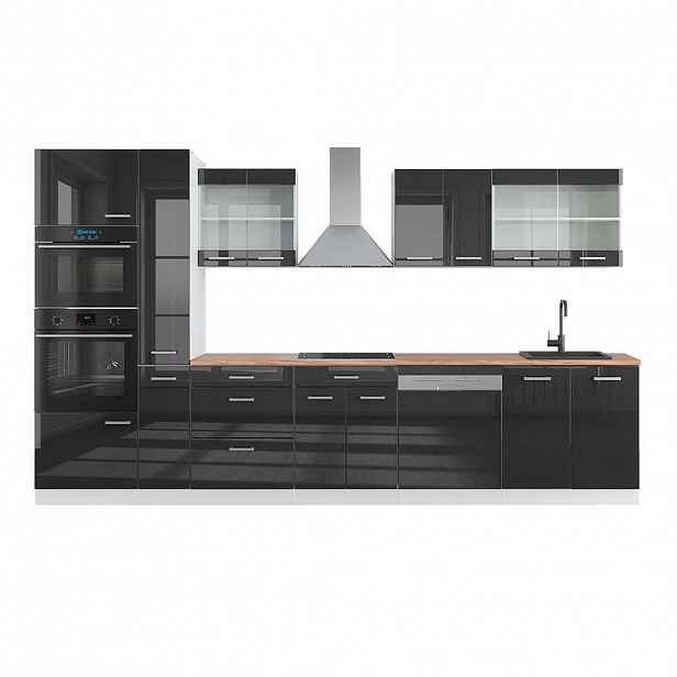 Vicco KUCHYŇSKÁ LINKA R-Line Antracitový vysoký lesk/bílá 350 cm s vysokou skříní, PD Dub