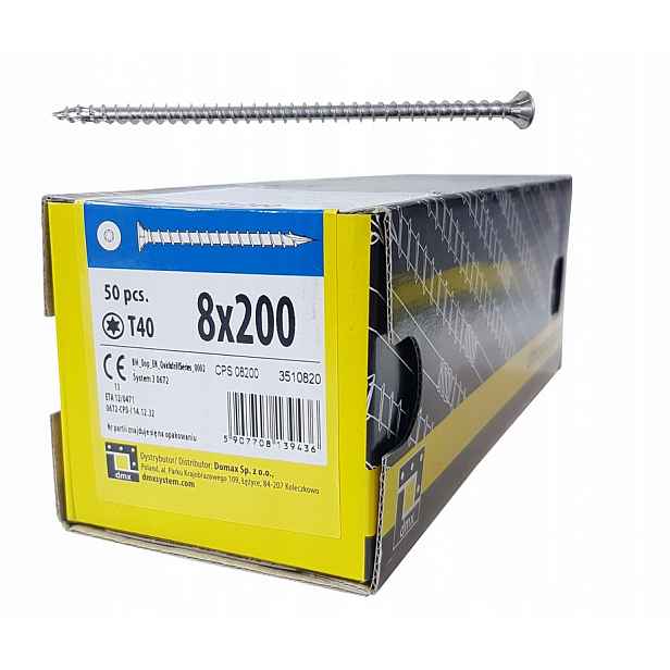 Tesařský Vrut Cps 8x200 Plný Závit Kuželová Hlava