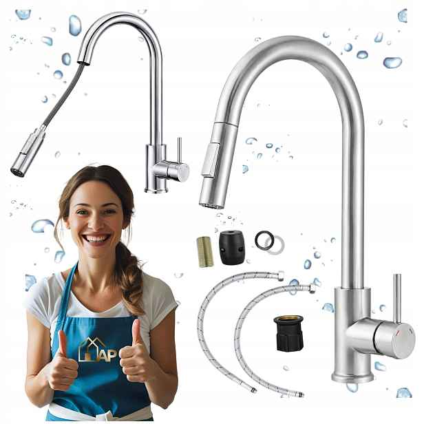 Dřezová baterie Korra Slim S Vytahovací Sprškou Kuchyňský kohout Inox