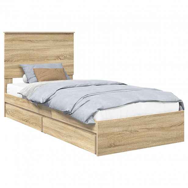 vidaXL Postel s úložným prostorem Sonoma dub 90 x 190 cm