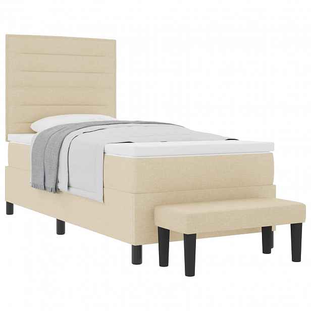 vidaXL Postel s boxspringem s čelo Krémová 90 x 190 cm textil
