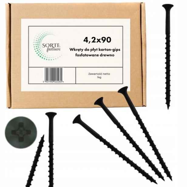 Šroub sádrokartonových desek fosfátované dřevo 4,2x90 10 kg 1810 Sorte Fasteners