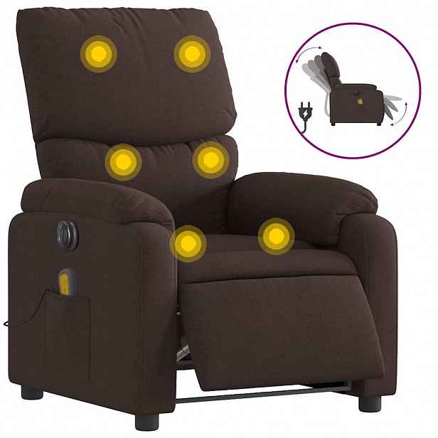 vidaXL Elektrické masážní polohovací křeslo tmavě hnědé textil