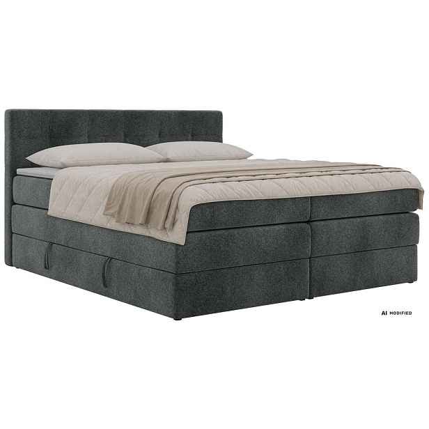 MKS POSTEL BOXSPRING SOLVEN KING 140/200 - Tmavě šedá Strukturovaná látka - Topper Visco - H4