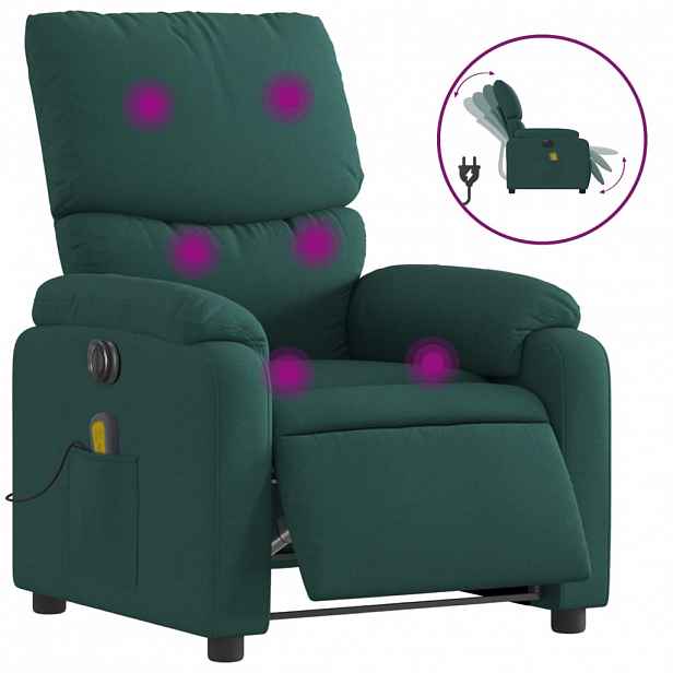 vidaXL Elektrické masážní polohovací křeslo tmavě zelené textil
