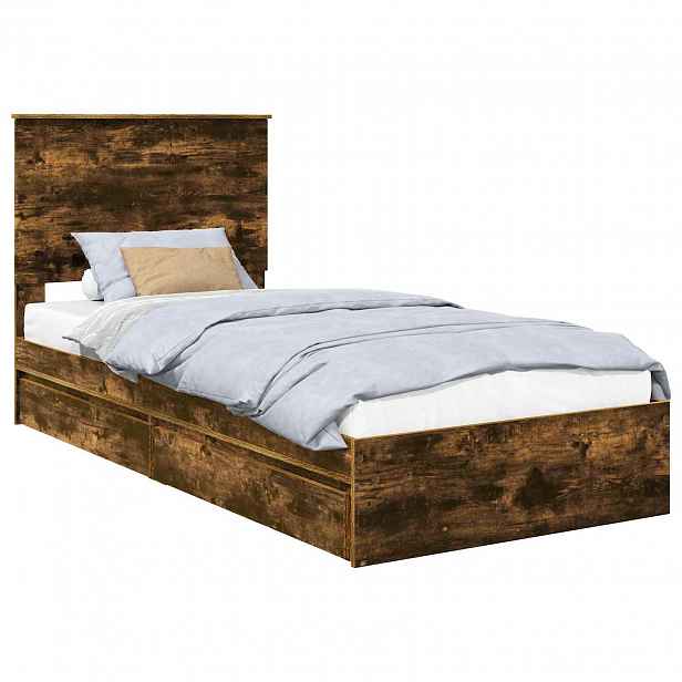 vidaXL Postel s úložným prostorem Kouřový dub 90 x 190 cm