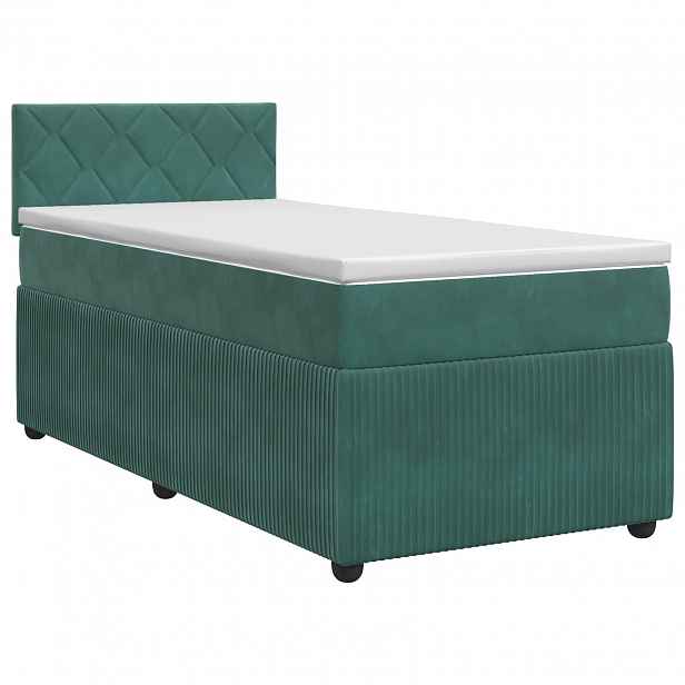 vidaXL Postel boxspring s matrací Tmavě zelená 100 x 200 cm Samet