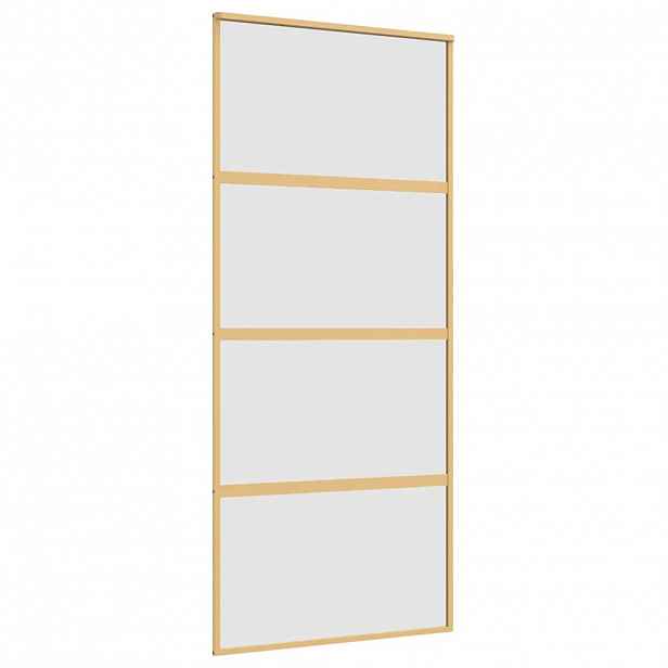 vidaXL Posuvné dveře zlaté 90 x 205 cm mléčné ESG sklo a hliník