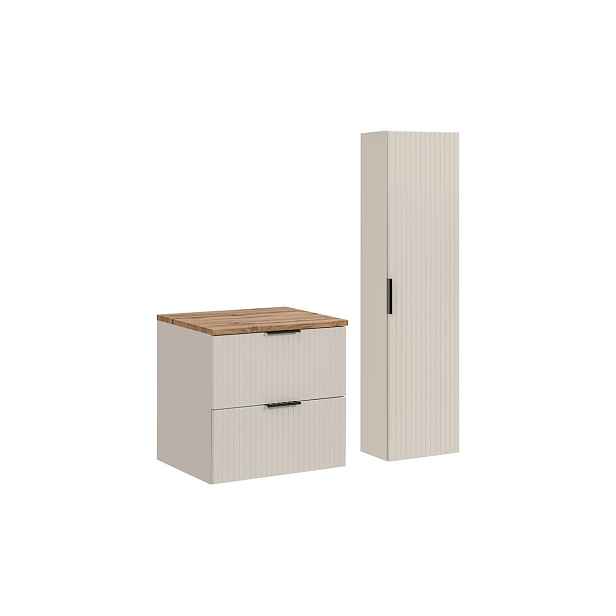 Comad Koupelnová sestava Bella Cashmere se skříňkami 60 cm kašmírová/dub wotan