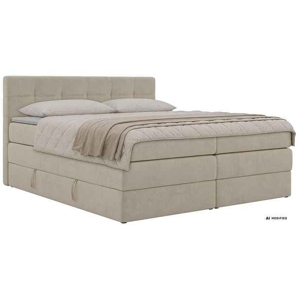 MKS POSTEL BOXSPRING SOLVEN KING 160/200 - Krémová Jersey - Topper T25 - H4