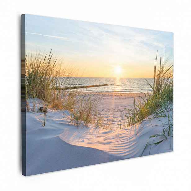 MuchoWow OBRAZ NA PLÁTNĚ Pláž - Slunce - Duna - Tráva - Písek - Horizont 40x30 cm