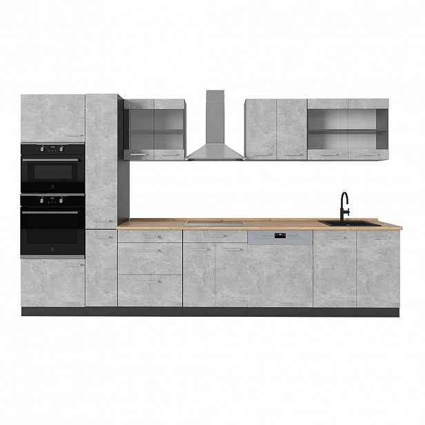 Vicco KOMPLETNÍ KUCHYNĚ R-Line Beton/antracit 350 cm , PD Dub