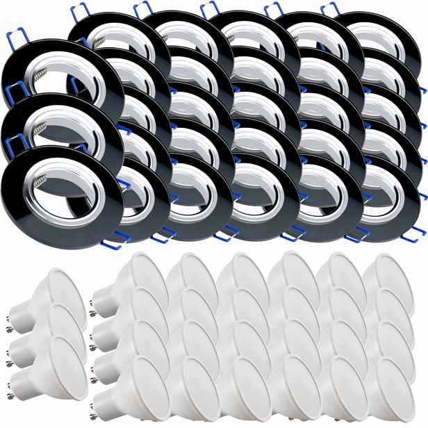 28x Černá Stropní Lampa Halogenová Sklo Led Žárovky 5W