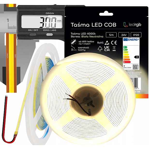 Led pásek Neon Cob 24V 5 m 400 diod 4000K Bílý Neutrální Ultra Tenký 3MM