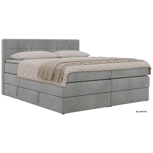 MKS POSTEL BOXSPRING SOLVEN KING 160/200 - Světle šedá Strukturovaná látka - Topper Visco - H3