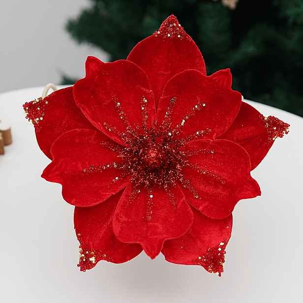 TEMU Sada 2 umělého vánočního muškátku, magnolie s třpytkami, stonky 24 cm (9,4 palce), ideální pro vánoční dekorace, svatby, věnce a fotografické